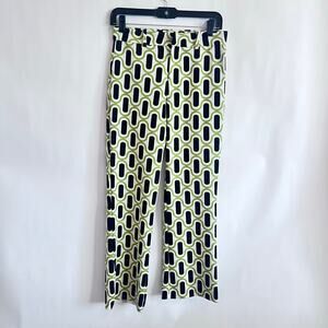 ZARA WOMENS GEOMETRIC PATTERN TROUSERS PANTS HIGH WAIST GREEN WHITE BLACK SIZE M